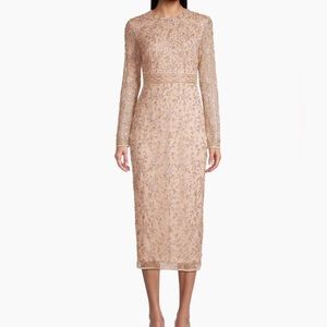 Mac Duggal Porcelain Sheath Floral Motiff Banded Empire Waist Dress Size 10 NEW